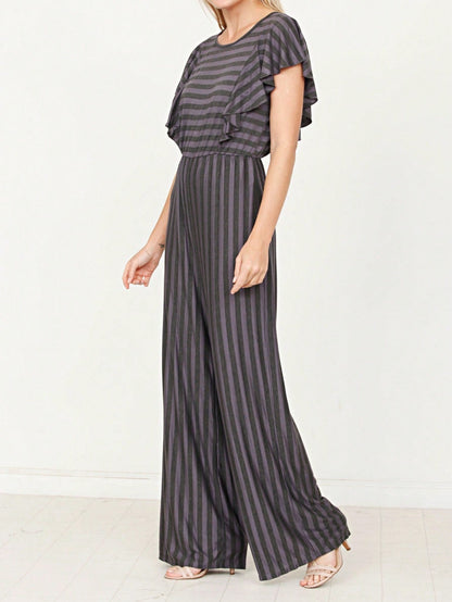 Boho  Retro 60's Romper Stripe Shorts Short Sleeve With Sash Jumpsuit