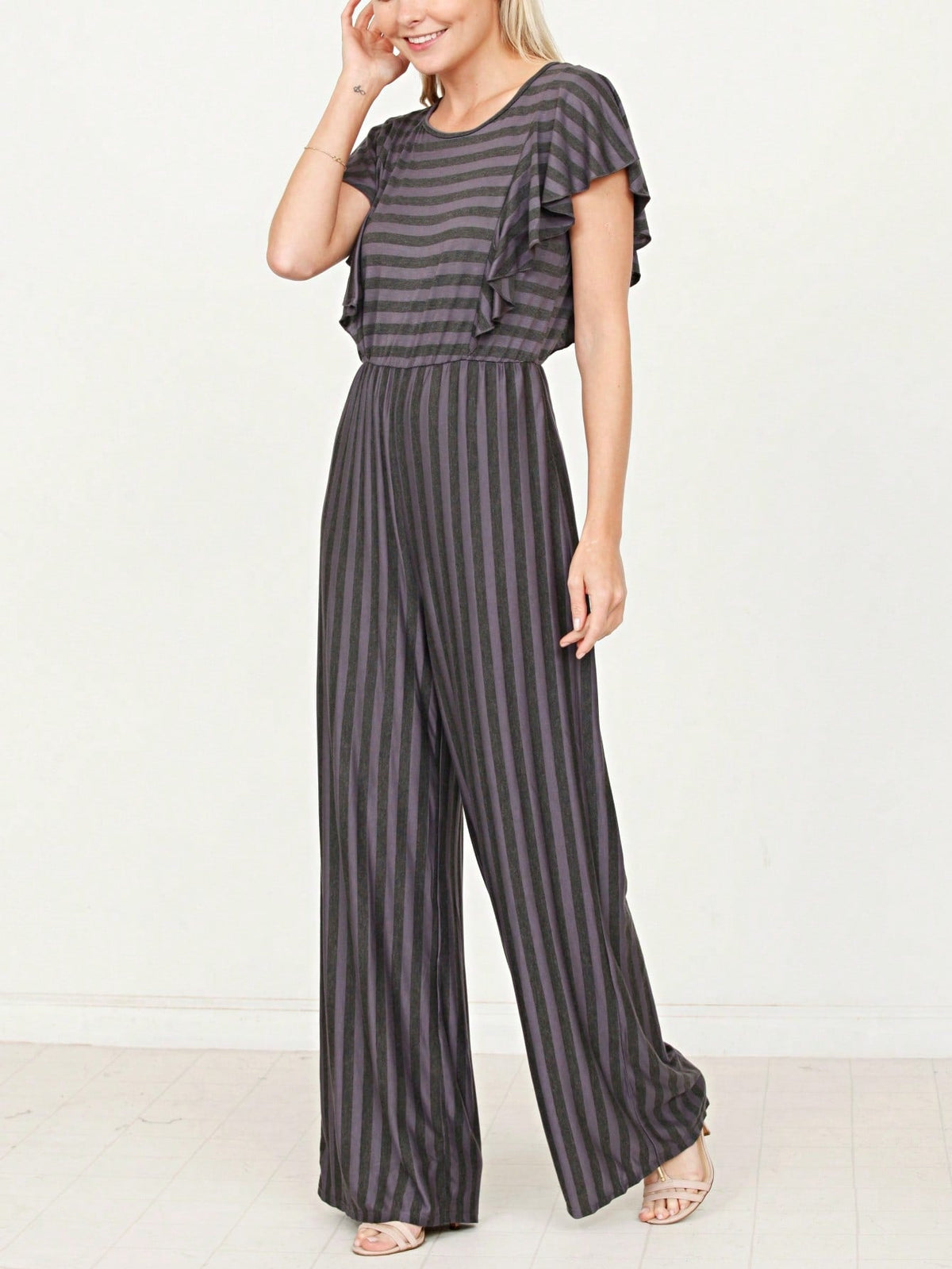 Boho  Retro 60's Romper Stripe Shorts Short Sleeve With Sash Jumpsuit
