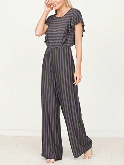 Boho  Retro 60's Romper Stripe Shorts Short Sleeve With Sash Jumpsuit