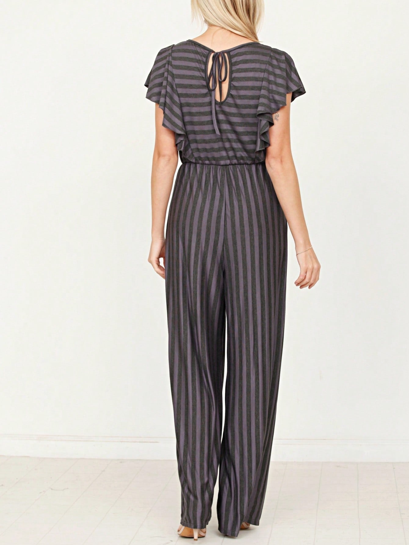Boho  Retro 60's Romper Stripe Shorts Short Sleeve With Sash Jumpsuit