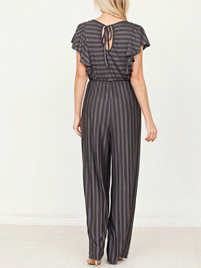 Boho  Retro 60's Romper Stripe Shorts Short Sleeve With Sash Jumpsuit