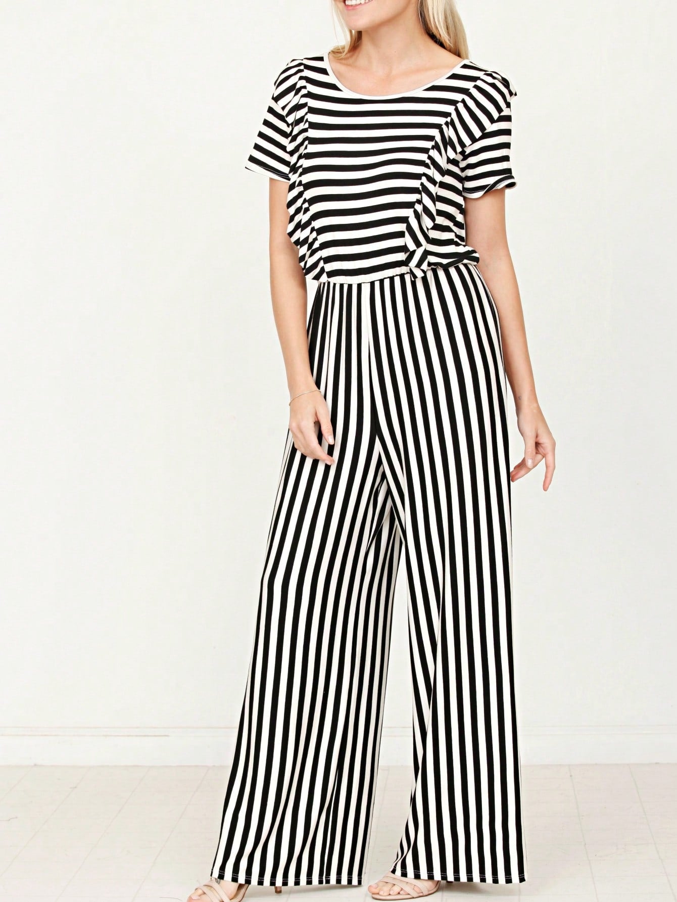 Boho  Retro 60's Romper Stripe Shorts Short Sleeve With Sash Jumpsuit