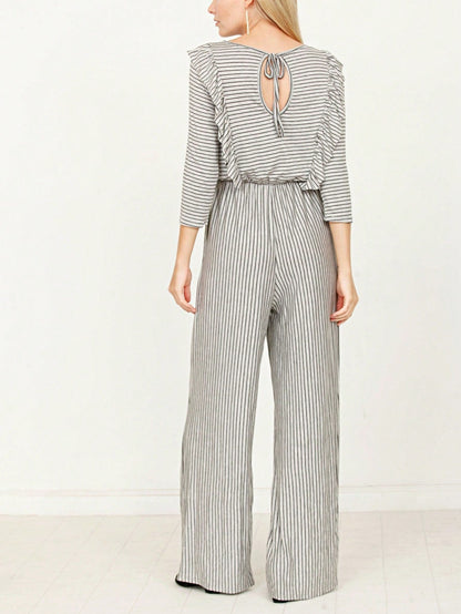 Boho  Retro 60's Romper Stripe Shorts Short Sleeve With Sash Jumpsuit