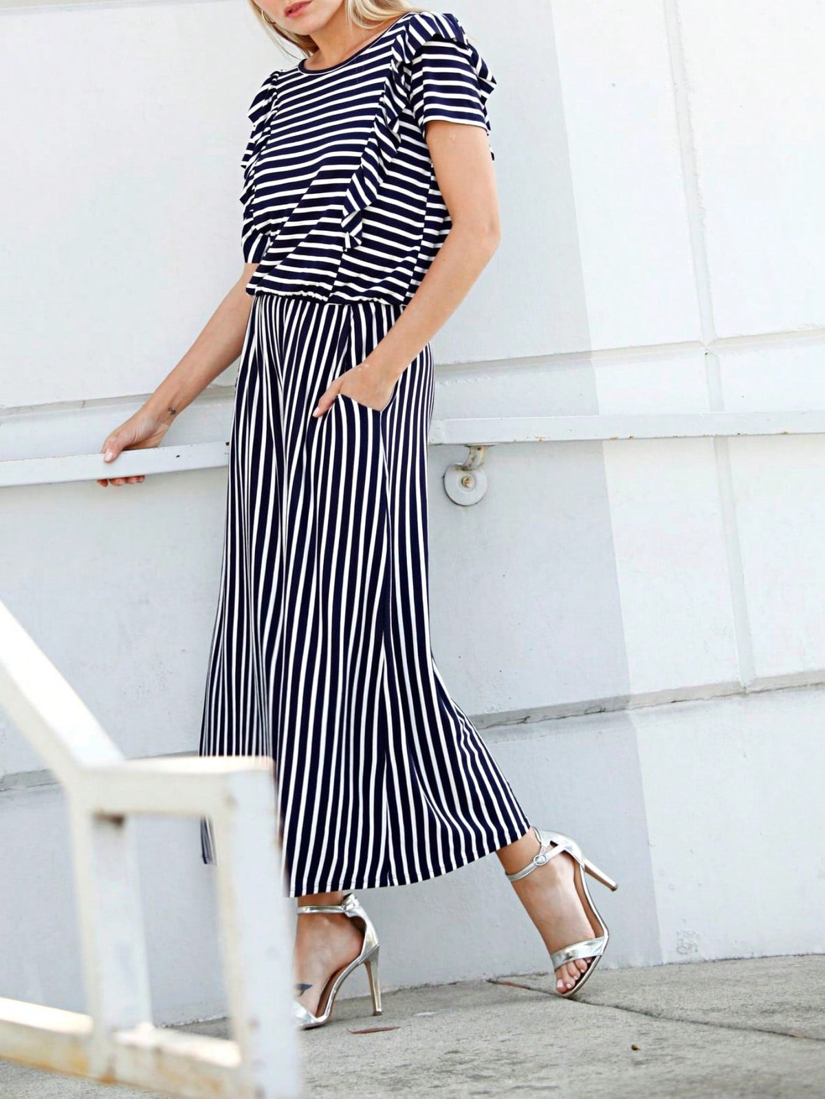 Boho  Retro 60's Romper Stripe Shorts Short Sleeve With Sash Jumpsuit