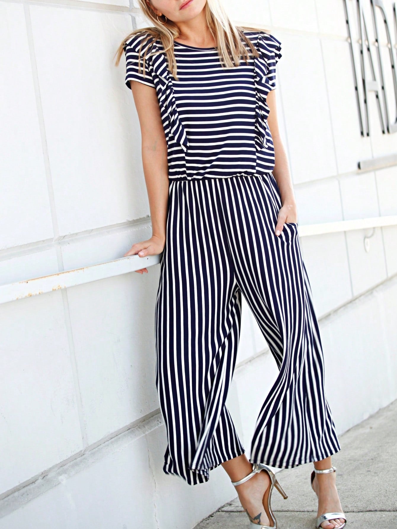 Boho  Retro 60's Romper Stripe Shorts Short Sleeve With Sash Jumpsuit