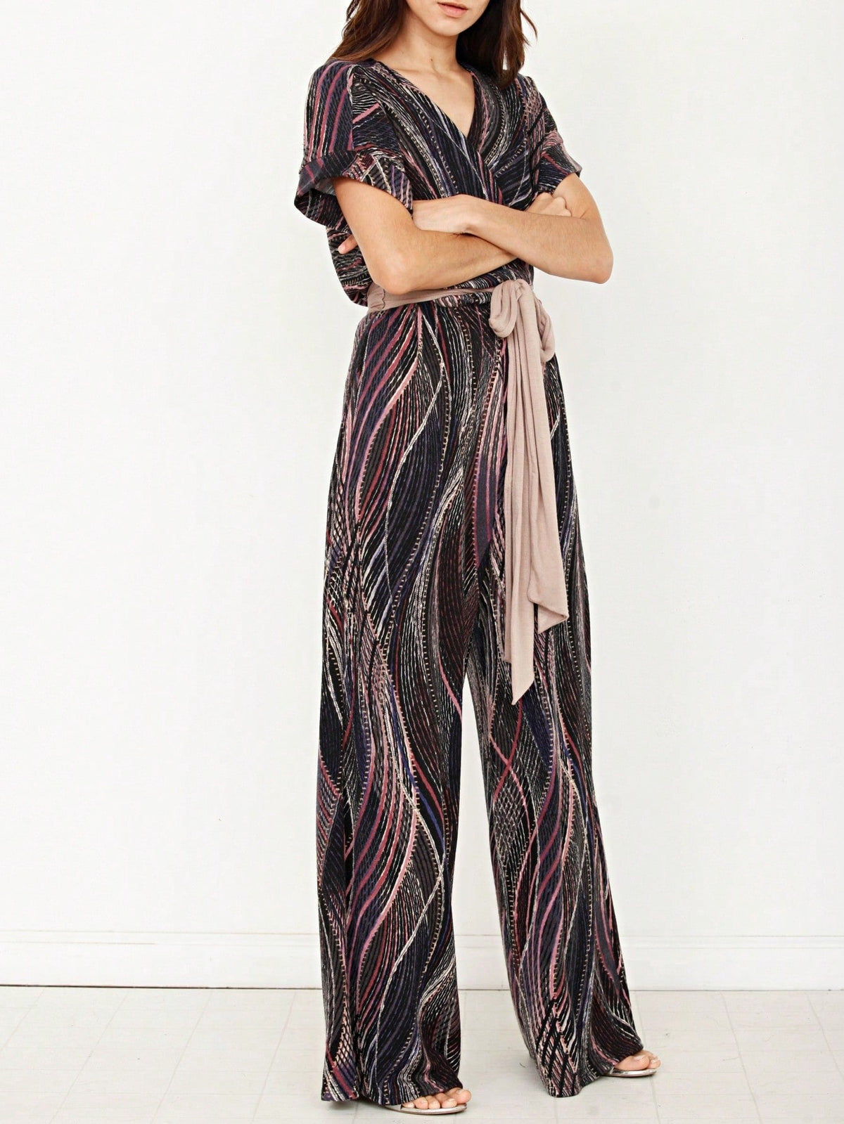Boho  Retro 60's Romper Stripe Shorts Short Sleeve With Sash Jumpsuit