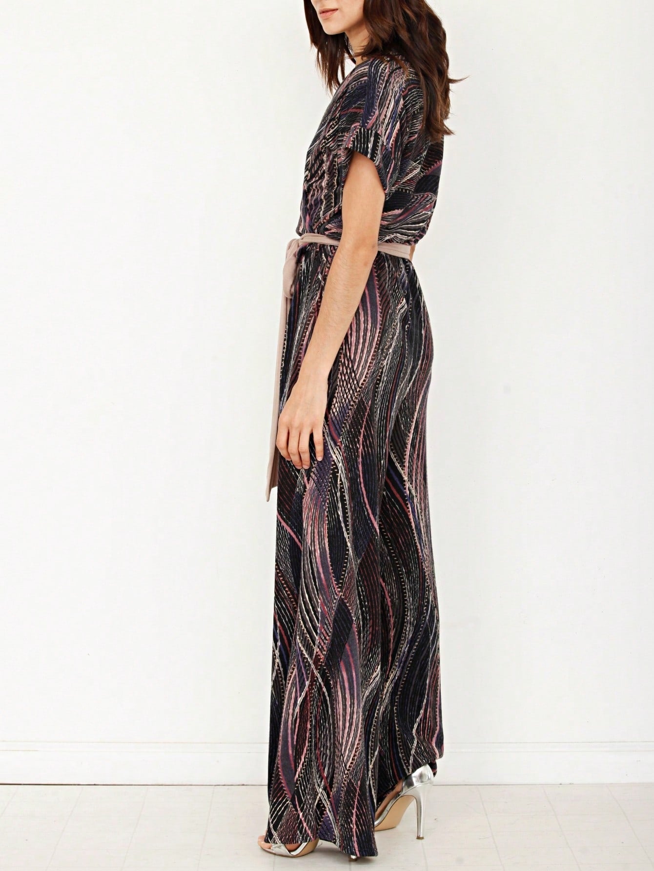Boho  Retro 60's Romper Stripe Shorts Short Sleeve With Sash Jumpsuit