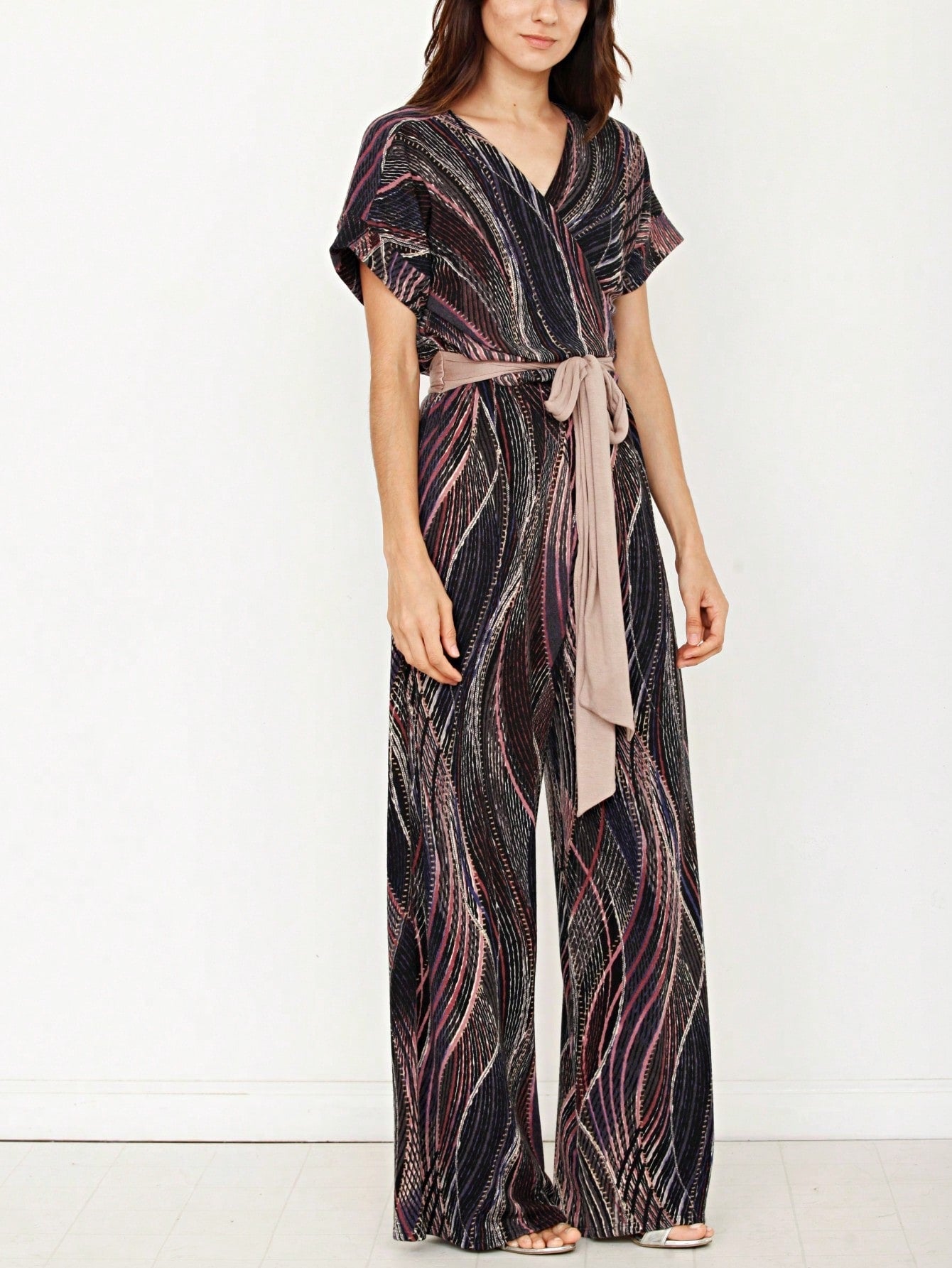 Boho  Retro 60's Romper Stripe Shorts Short Sleeve With Sash Jumpsuit