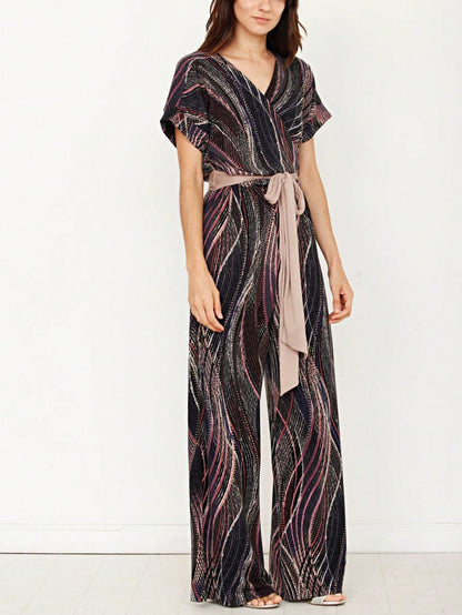 Boho  Retro 60's Romper Stripe Shorts Short Sleeve With Sash Jumpsuit