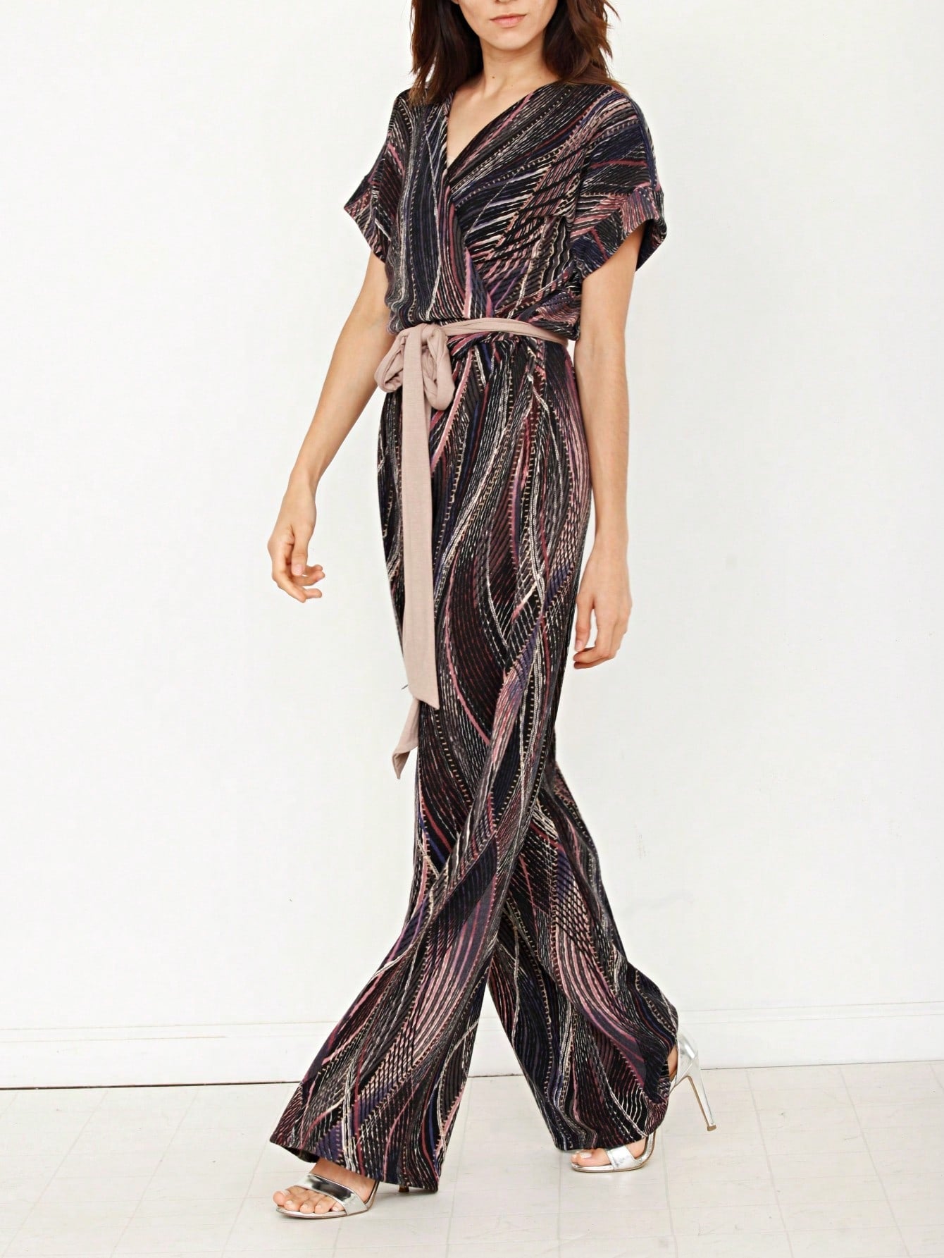 Boho  Retro 60's Romper Stripe Shorts Short Sleeve With Sash Jumpsuit