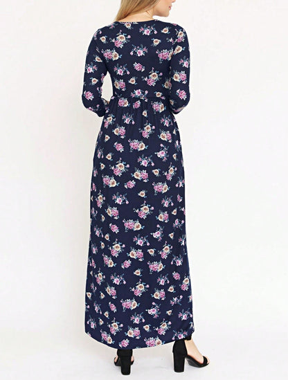 Tiered Tropical Short Sleeve Leaves Floral  Maxi Long Woven Dress