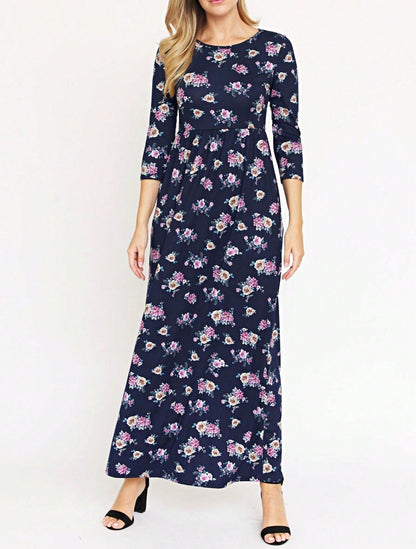 Tiered Tropical Short Sleeve Leaves Floral  Maxi Long Woven Dress