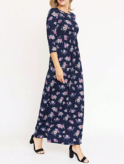 Tiered Tropical Short Sleeve Leaves Floral  Maxi Long Woven Dress