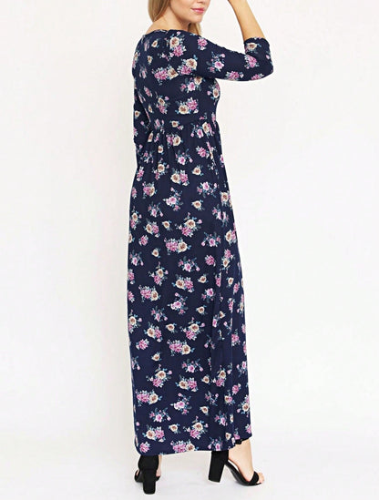 Tiered Tropical Short Sleeve Leaves Floral  Maxi Long Woven Dress