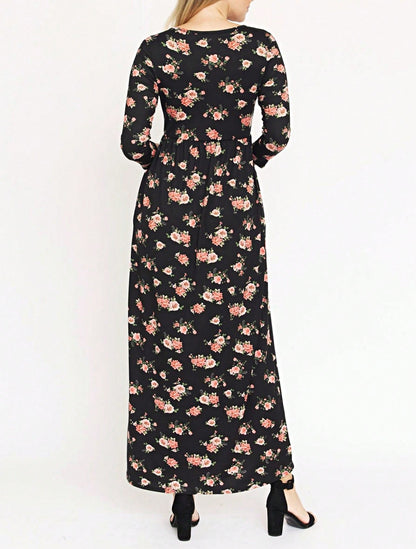 Tiered Tropical Short Sleeve Leaves Floral  Maxi Long Woven Dress
