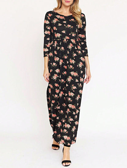 Tiered Tropical Short Sleeve Leaves Floral  Maxi Long Woven Dress