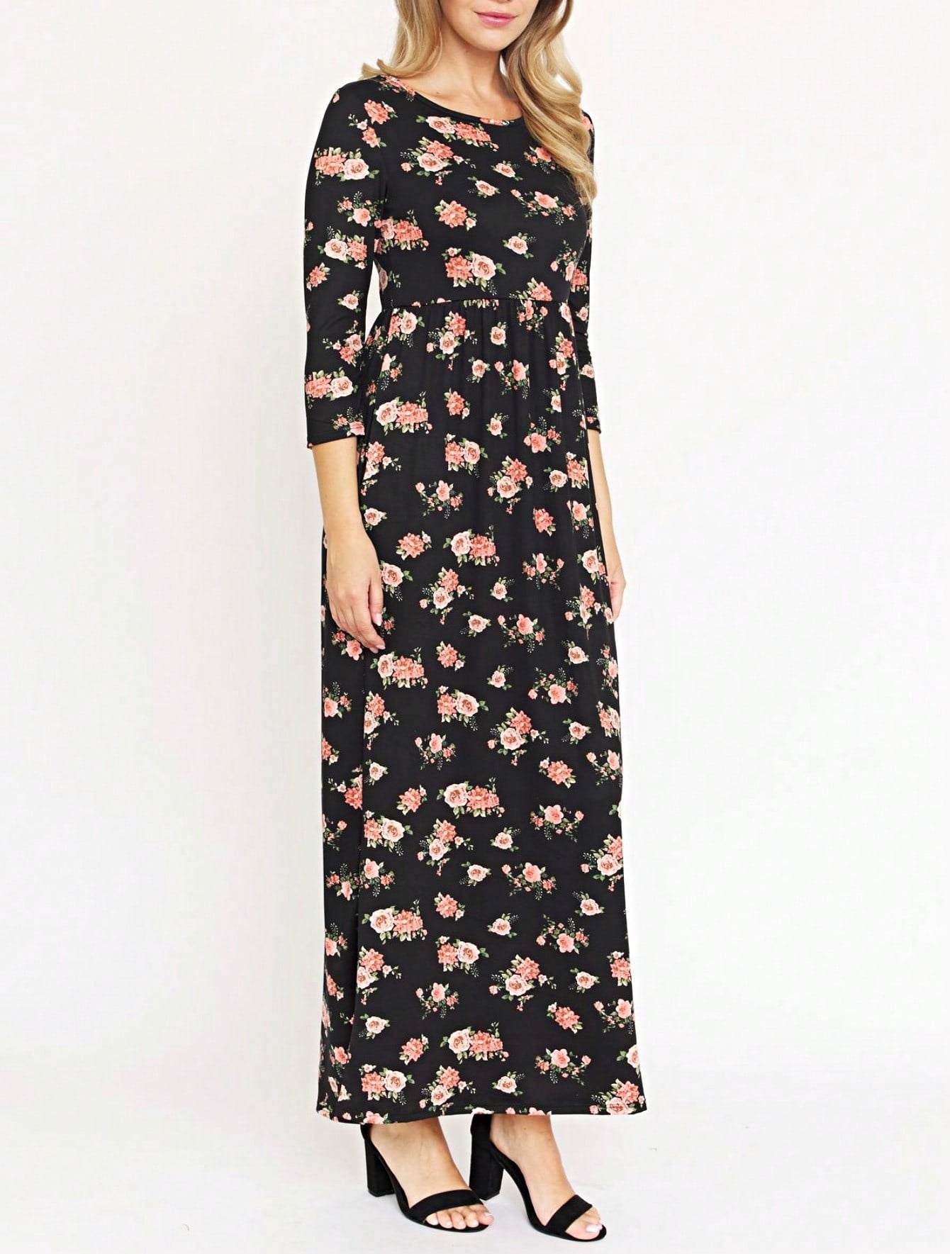 Tiered Tropical Short Sleeve Leaves Floral  Maxi Long Woven Dress