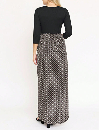 Tiered Tropical Short Sleeve Leaves Floral  Maxi Long Woven Dress