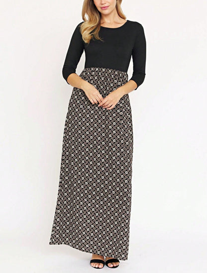 Tiered Tropical Short Sleeve Leaves Floral  Maxi Long Woven Dress