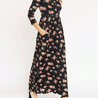 Tiered Tropical Short Sleeve Leaves Floral  Maxi Long Woven Dress
