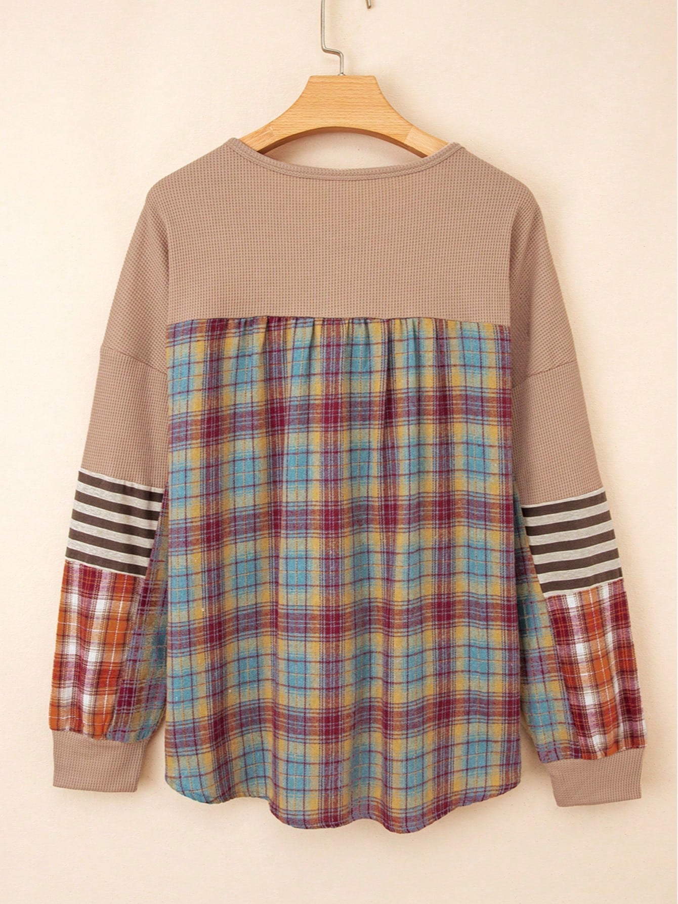 Boho Retro Vintage 90's Stripe Cotton Drop Shoulder Over Size V Neck Rugby  Preppy Shirt  Top Pullover Sweater
