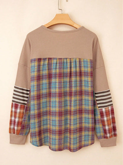 Boho Retro Vintage 90's Stripe Cotton Drop Shoulder Over Size V Neck Rugby  Preppy Shirt  Top Pullover Sweater