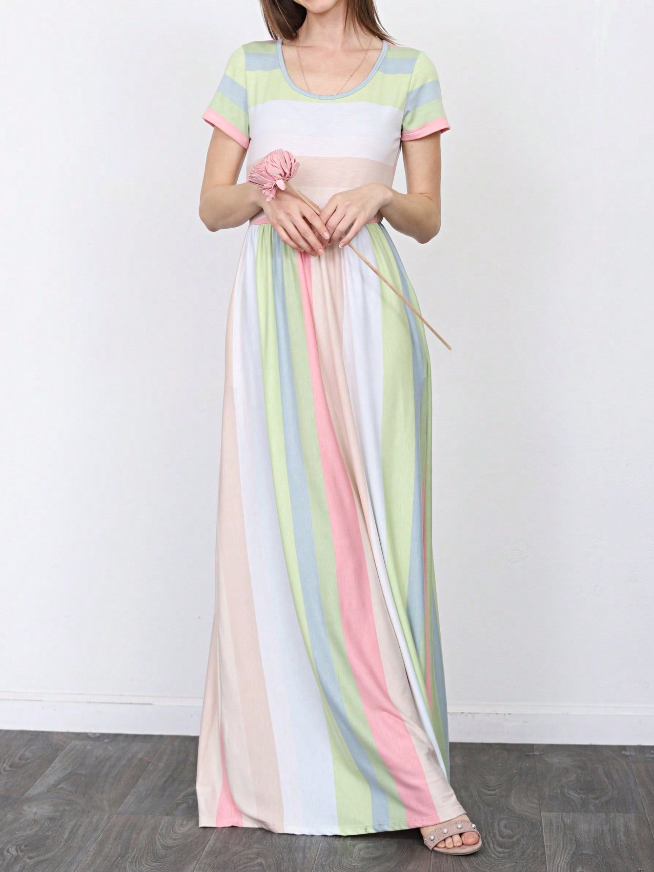Boho Retro Polka Dot Rayon Mix Casual  Maxi Dress With Folded Cap Sleeve Side Pockets Versatile Summer Dress For Women