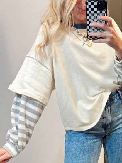 Boho Retro Vintage 90's Stripe Cotton Drop Shoulder Over Size V Neck Rugby  Preppy Shirt  Top Pullover Sweater