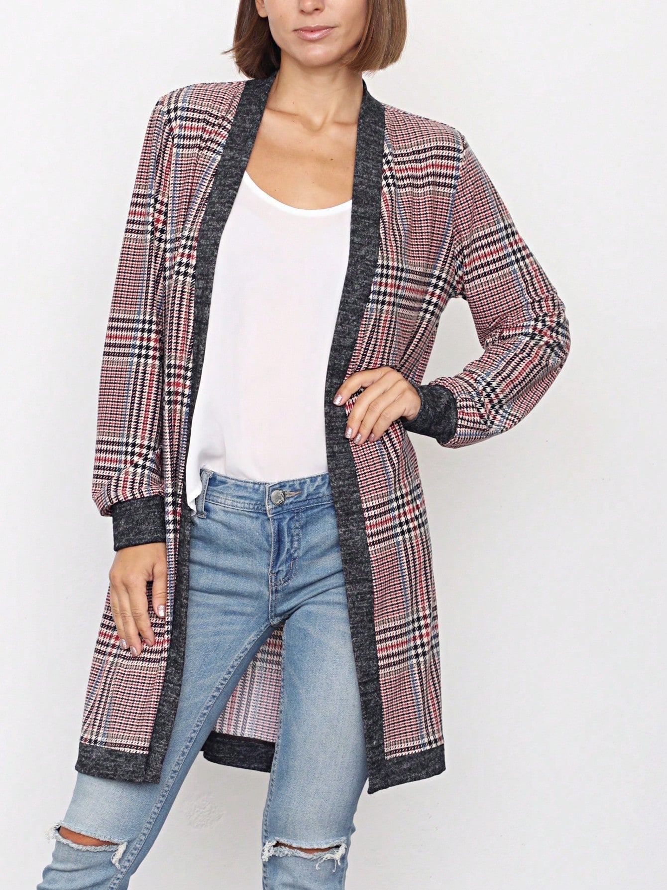 Boho Retro Coral Pink Orange Floral Chiffon Light Weight Slouch Kimono Cardigan Cover Up