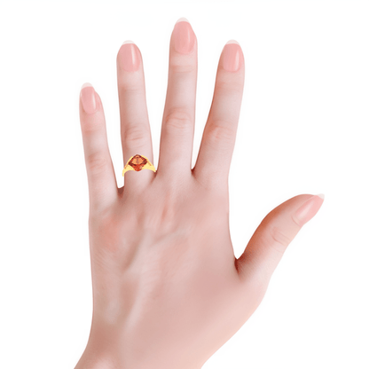 4.24 Ct Square Orange Lab Grown Padparadscha Sapphire Prong 18K Yellow Gold Plated Silver Solitaire Ring