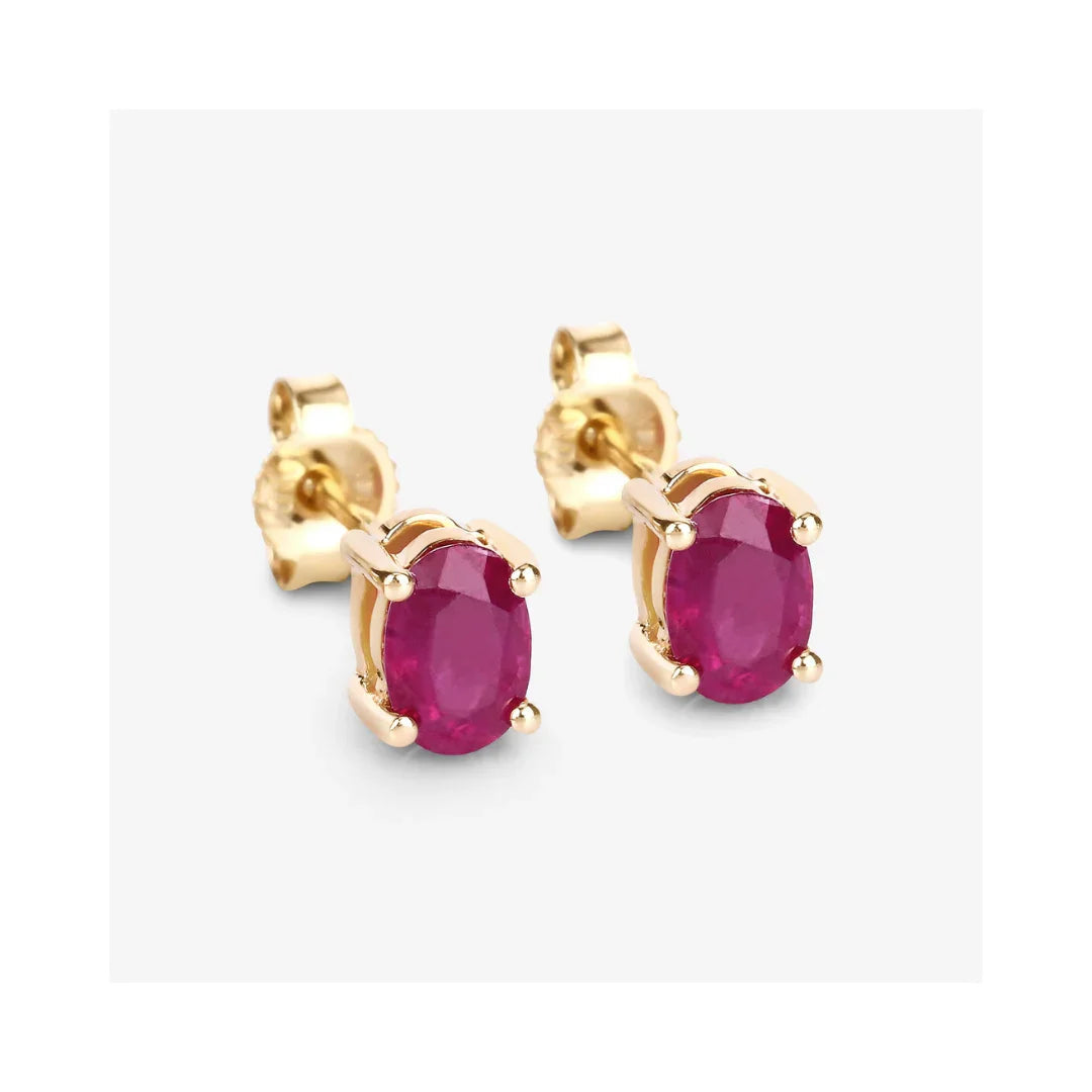 1.04 Ct Oval Pink Ruby Prong 10K Gold Stud Earrings