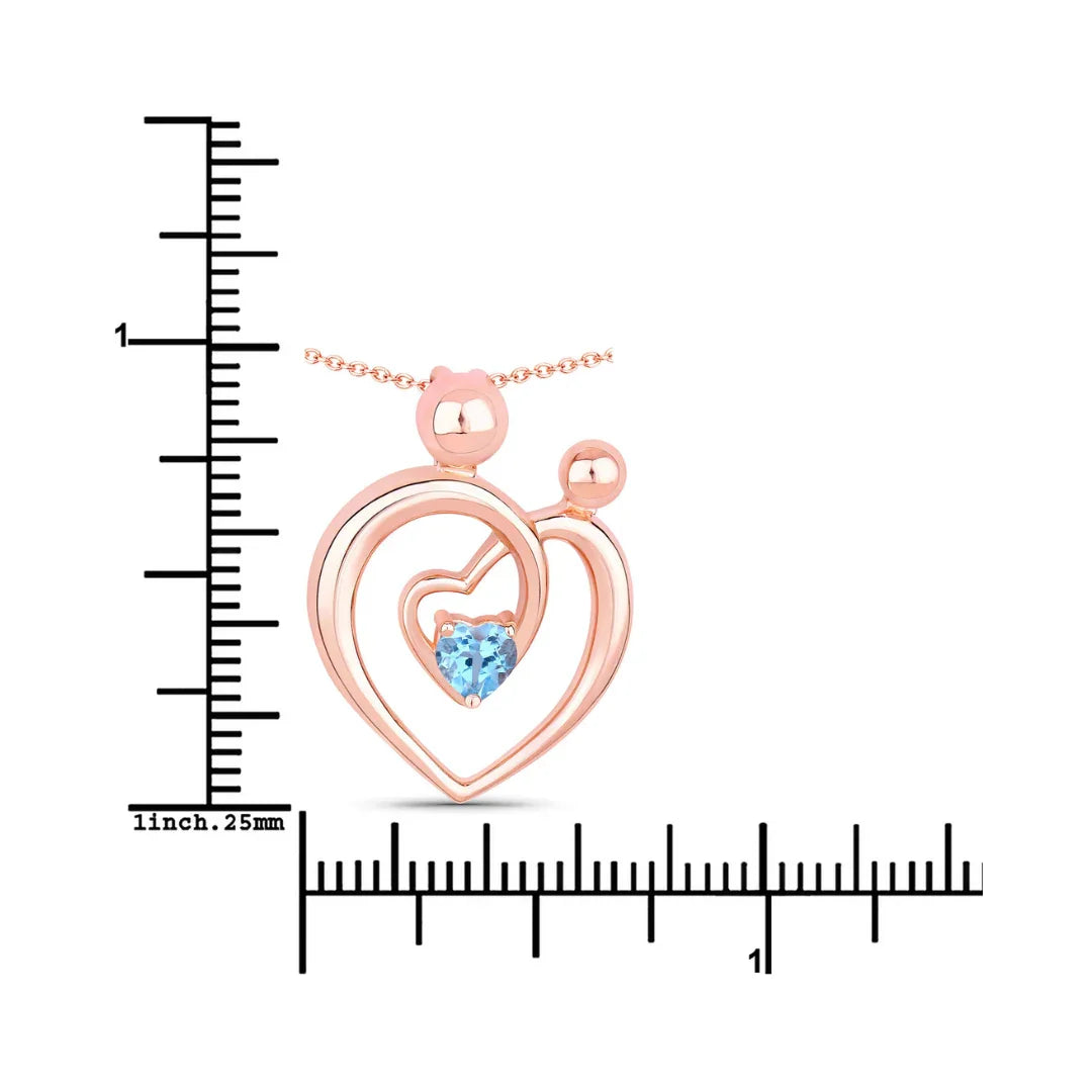 0.28 Ct Heart Swiss Blue Topaz Prong Rose Gold Plated Mom Necklace
