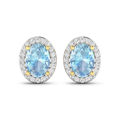 Genuine Diamond Aquamarine Studs Earrings