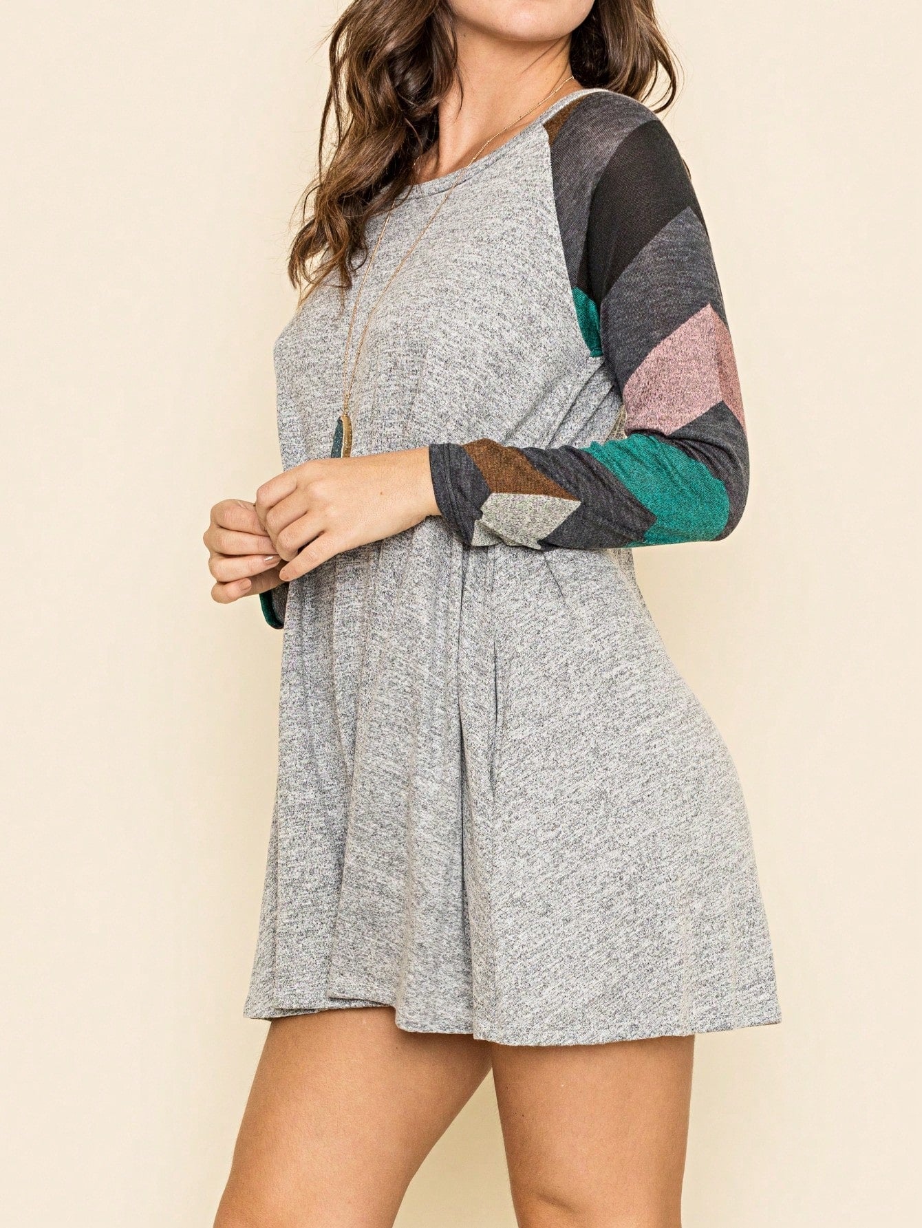 Boho Retro Classic Cap Sleeve Raglan Contrast  Stripe Green Red Navy Pink Grey Tunic Dress