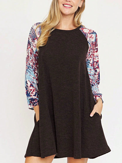 Boho Retro Classic Cap Sleeve Raglan Contrast  Stripe Green Red Navy Pink Grey Tunic Dress