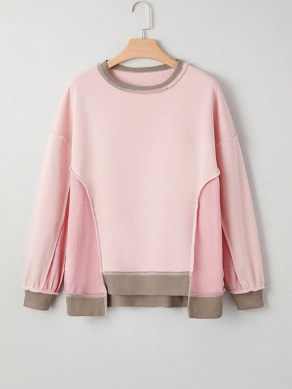 Boho Retro 90's Cotton Mix  Drop Shoulder Stripe Raglan Oversized Side Slit Dolman Shirt Top  Sweatshirt Pullover