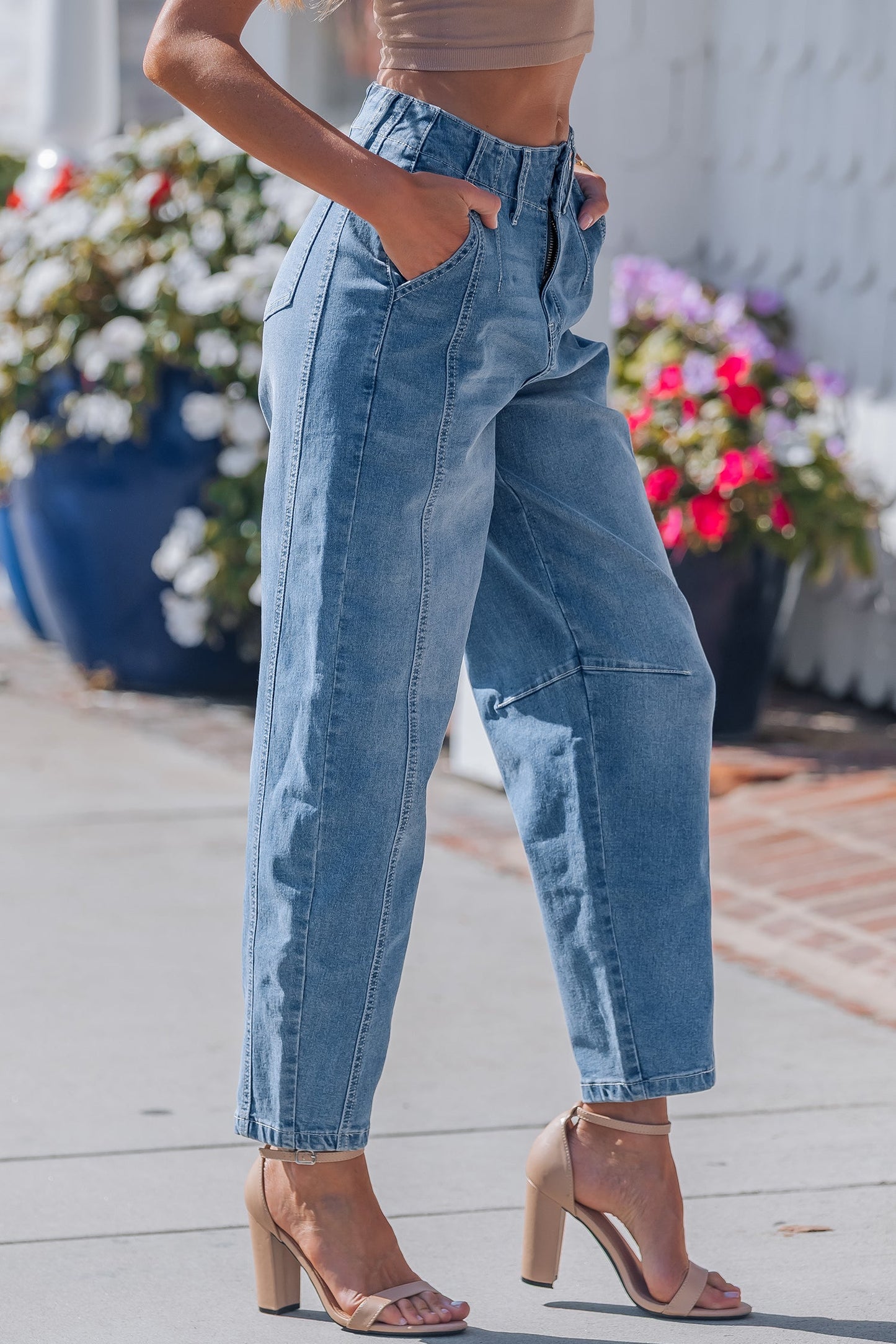 Threaded Pear Hana Wash Cuffed Barrel Jeans