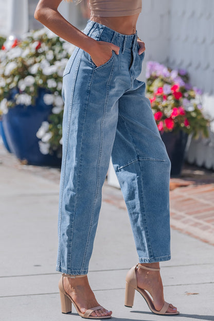 Threaded Pear Hana Wash Cuffed Barrel Jeans