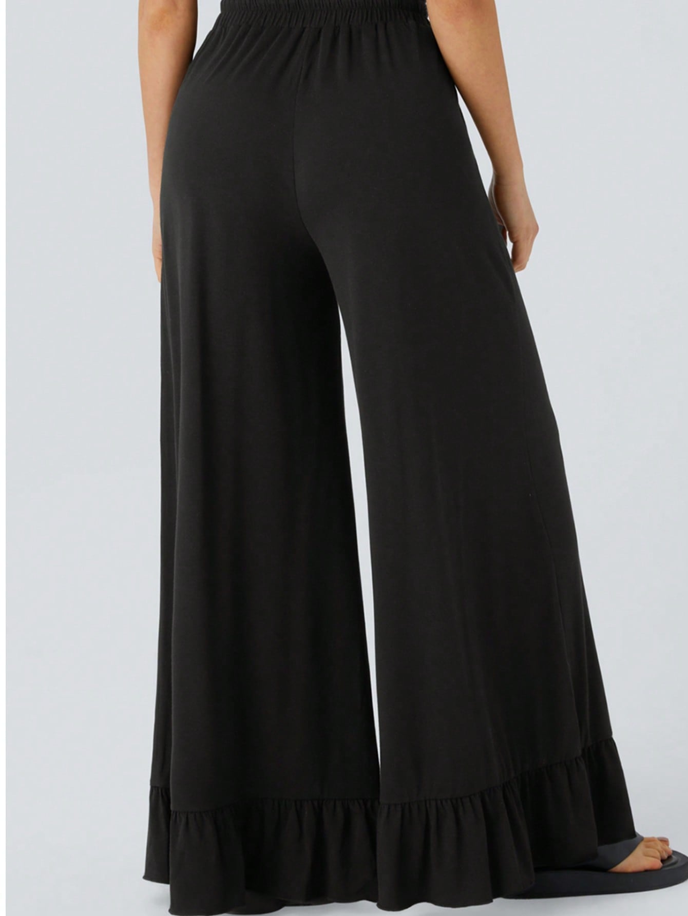Boho Retro 90's Solid Black  Charcoal Viscose Shape High Waist Flared Leggings Pants