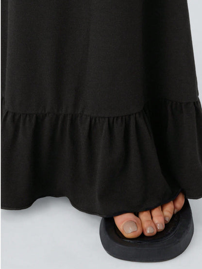Boho Retro 90's Solid Black  Charcoal Viscose Shape High Waist Flared Leggings Pants