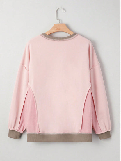 Boho Retro 90's Cotton Solid Patch Oversized Textured Knit Top Sweat Shirt Pullover