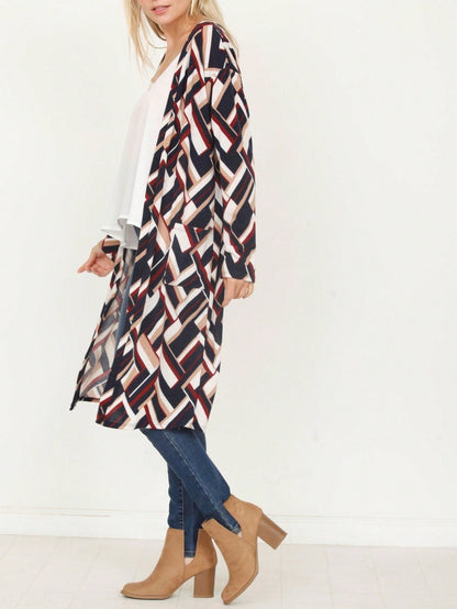 Boho Vintage Stripe Grey Violet Light Weight Three Quarter Sleeve  Knit Slouch Kimono Cardigan