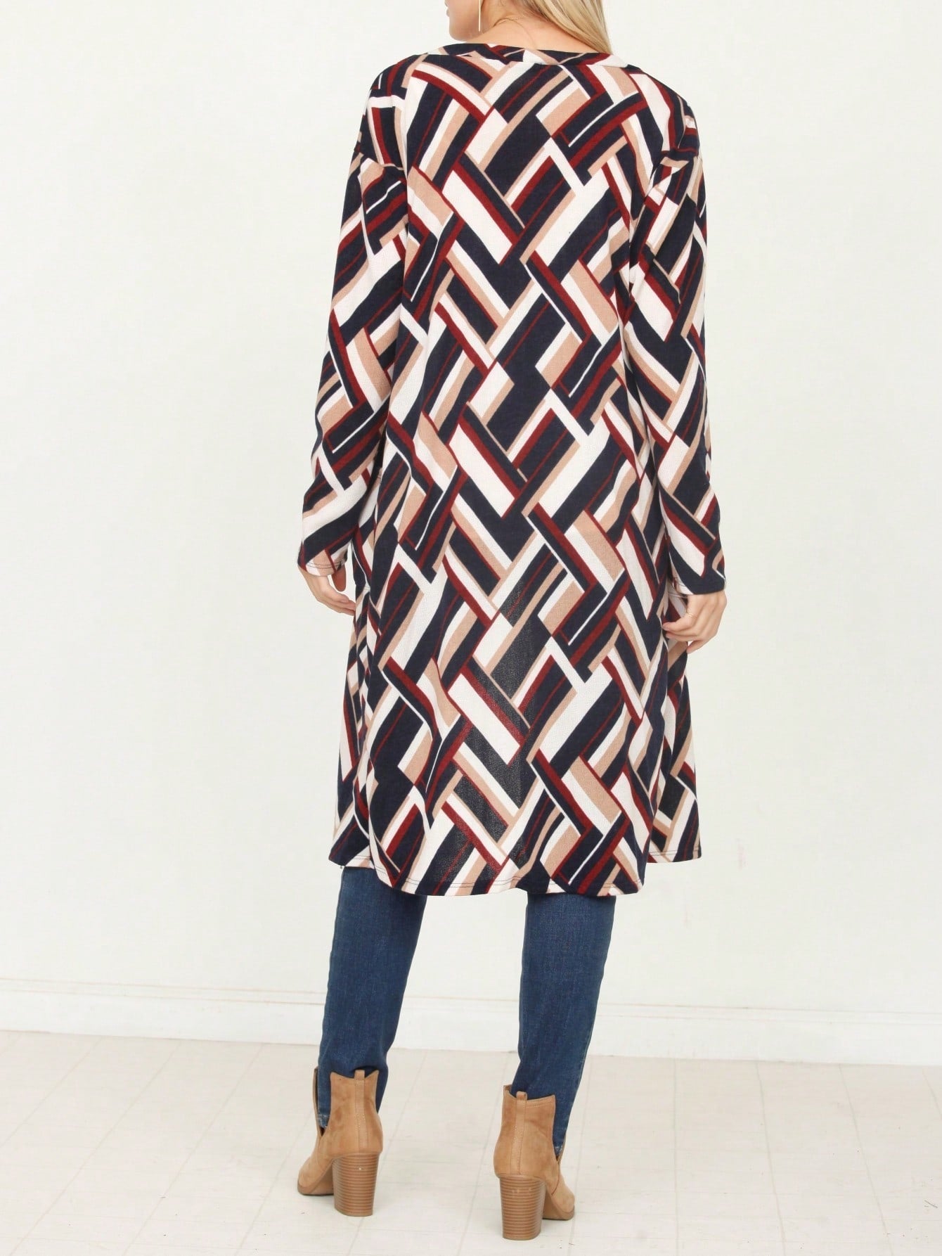Boho Vintage Stripe Grey Violet Light Weight Three Quarter Sleeve  Knit Slouch Kimono Cardigan