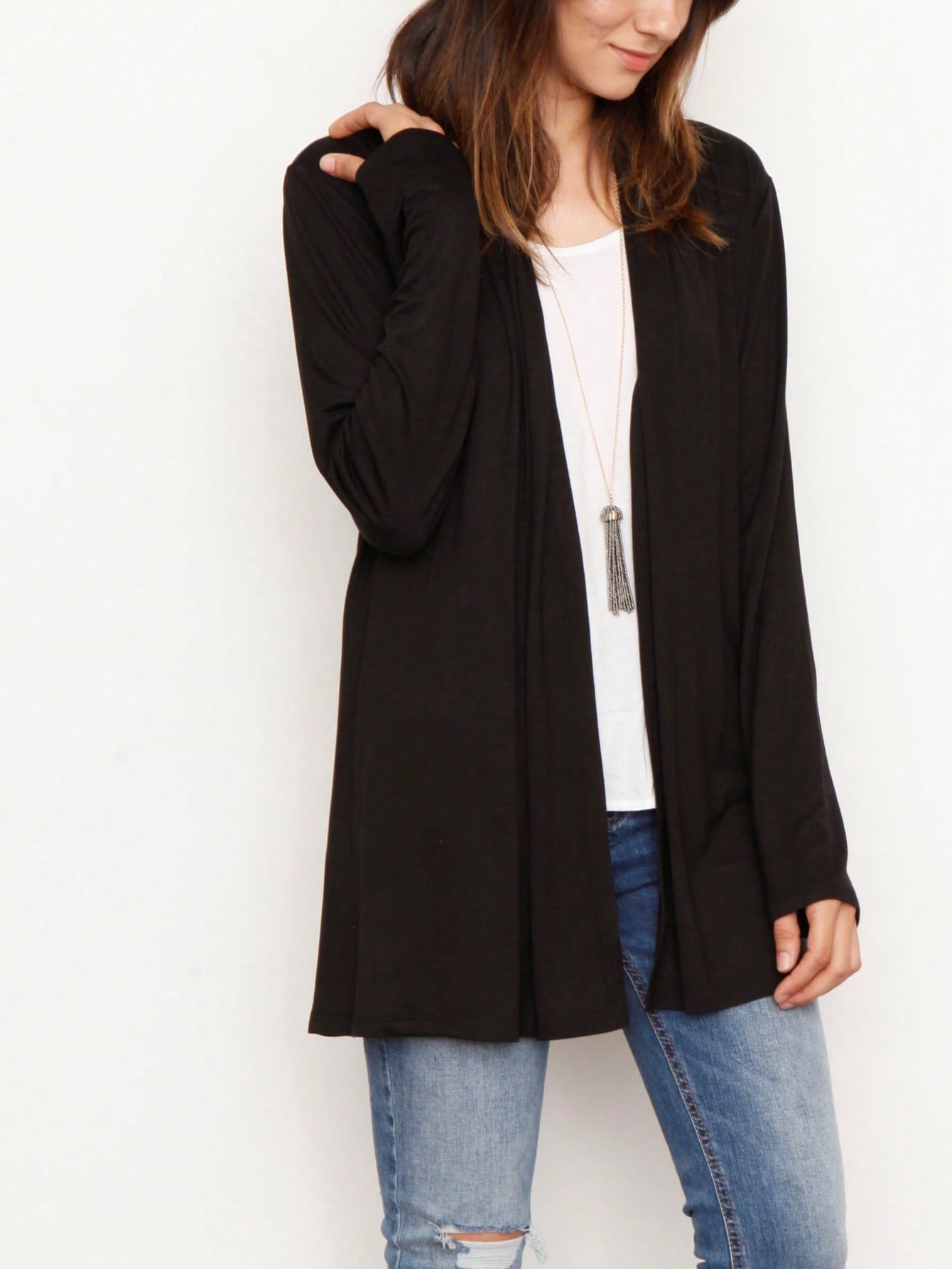 Boho Vintage Stripe Grey Violet Light Weight Three Quarter Sleeve  Knit Slouch Kimono Cardigan