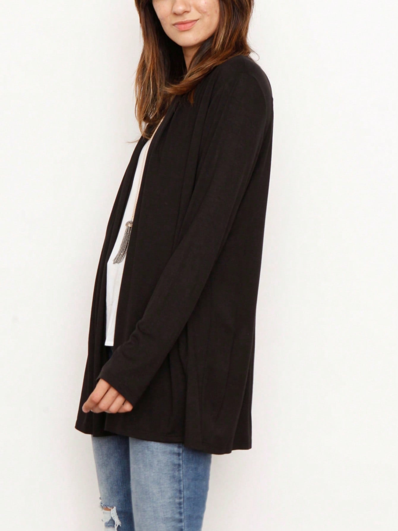 Boho Vintage Stripe Grey Violet Light Weight Three Quarter Sleeve  Knit Slouch Kimono Cardigan