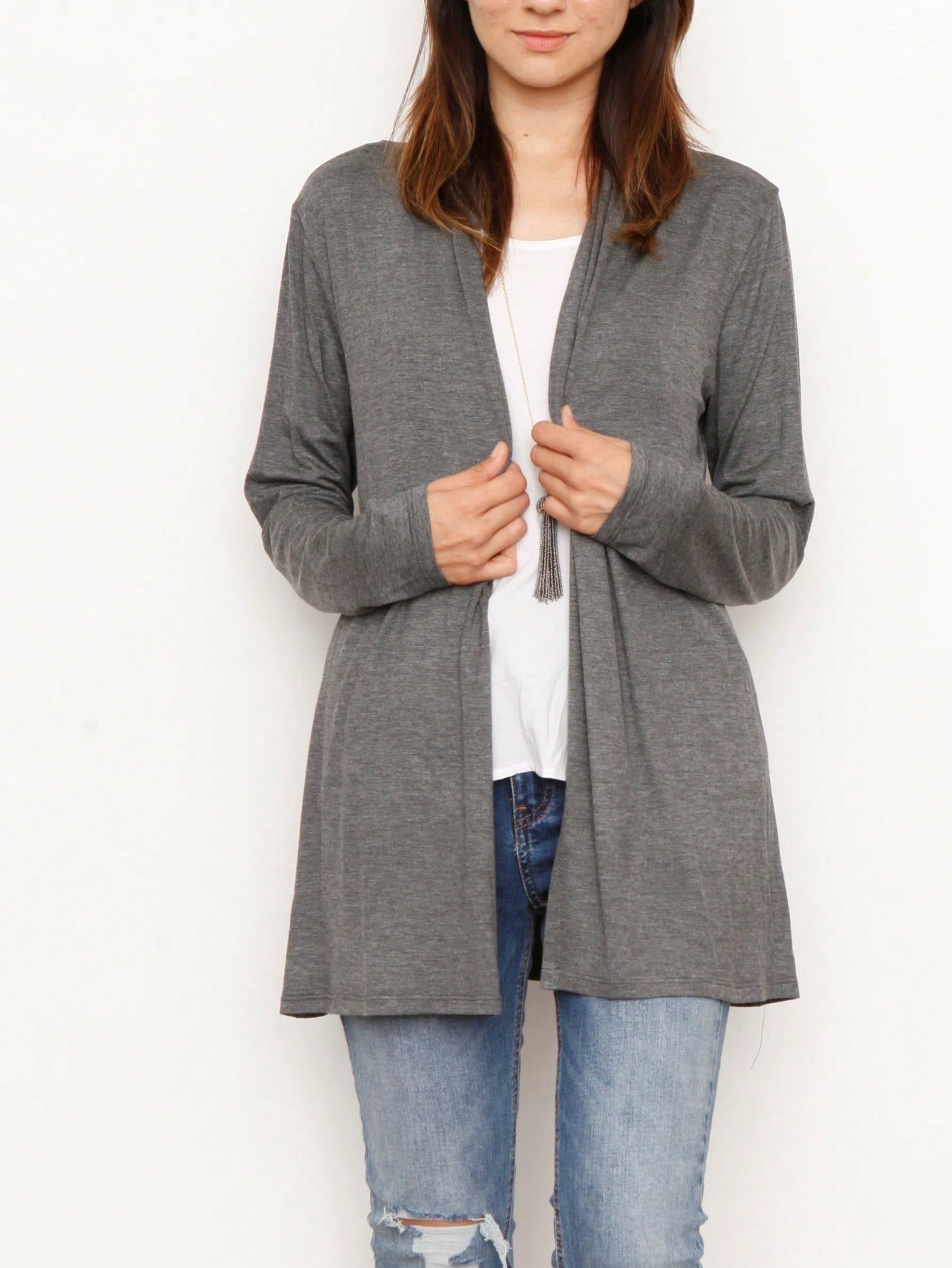 Boho Vintage Stripe Grey Violet Light Weight Three Quarter Sleeve  Knit Slouch Kimono Cardigan