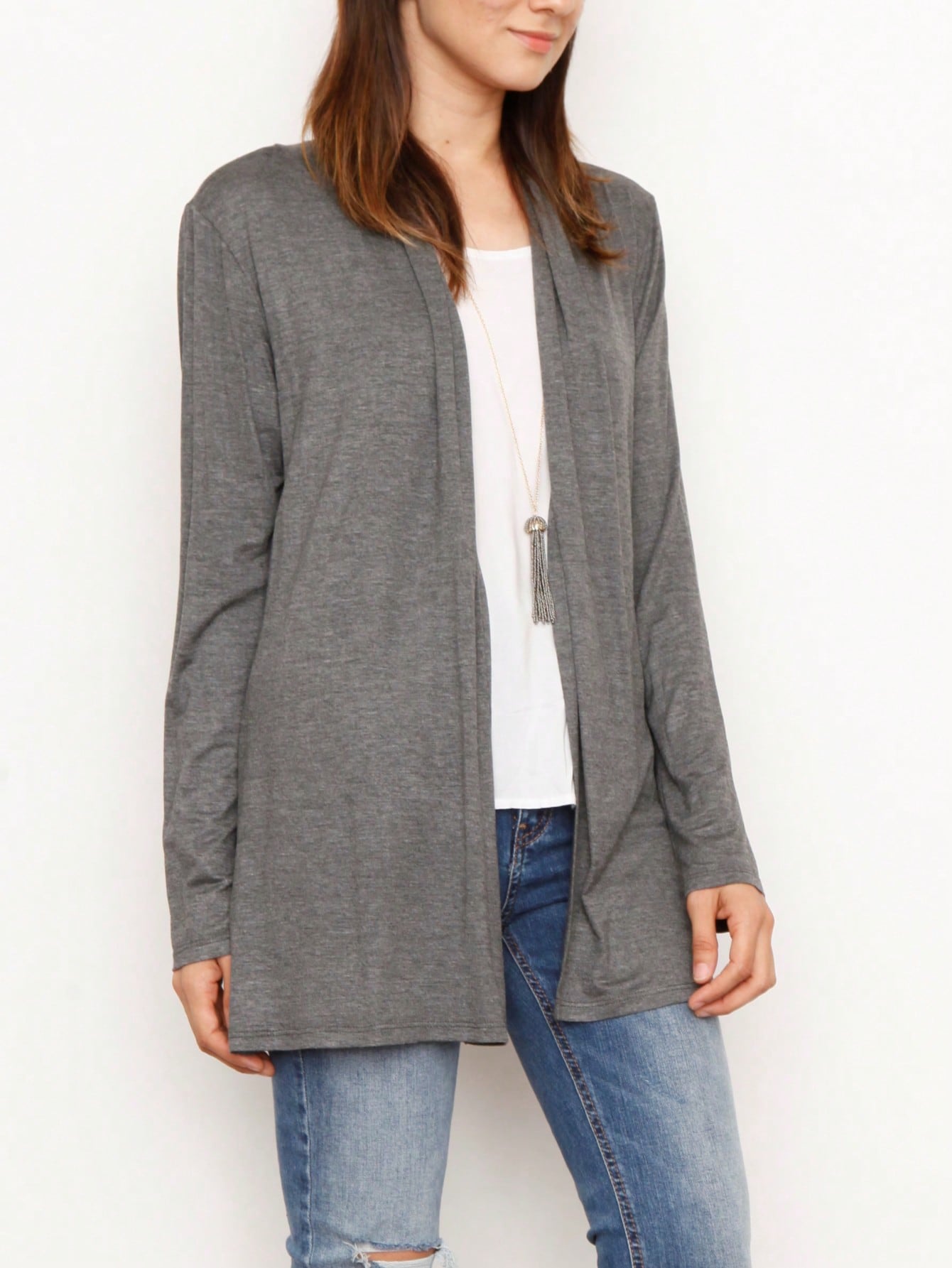 Boho Vintage Stripe Grey Violet Light Weight Three Quarter Sleeve  Knit Slouch Kimono Cardigan