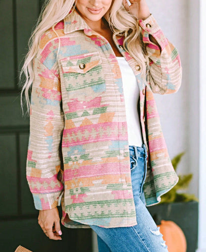Women Cute Boho Vintage Knitted Fabric Lapel Regular Sleeve Flared Hem Shirt With Ruffle Details For Casual Wear