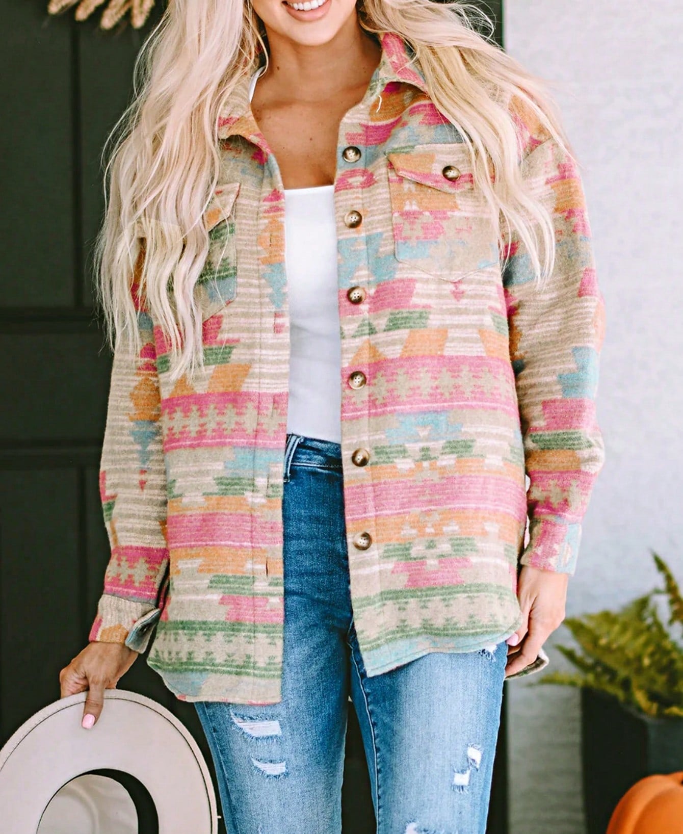 Women Cute Boho Vintage Knitted Fabric Lapel Regular Sleeve Flared Hem Shirt With Ruffle Details For Casual Wear