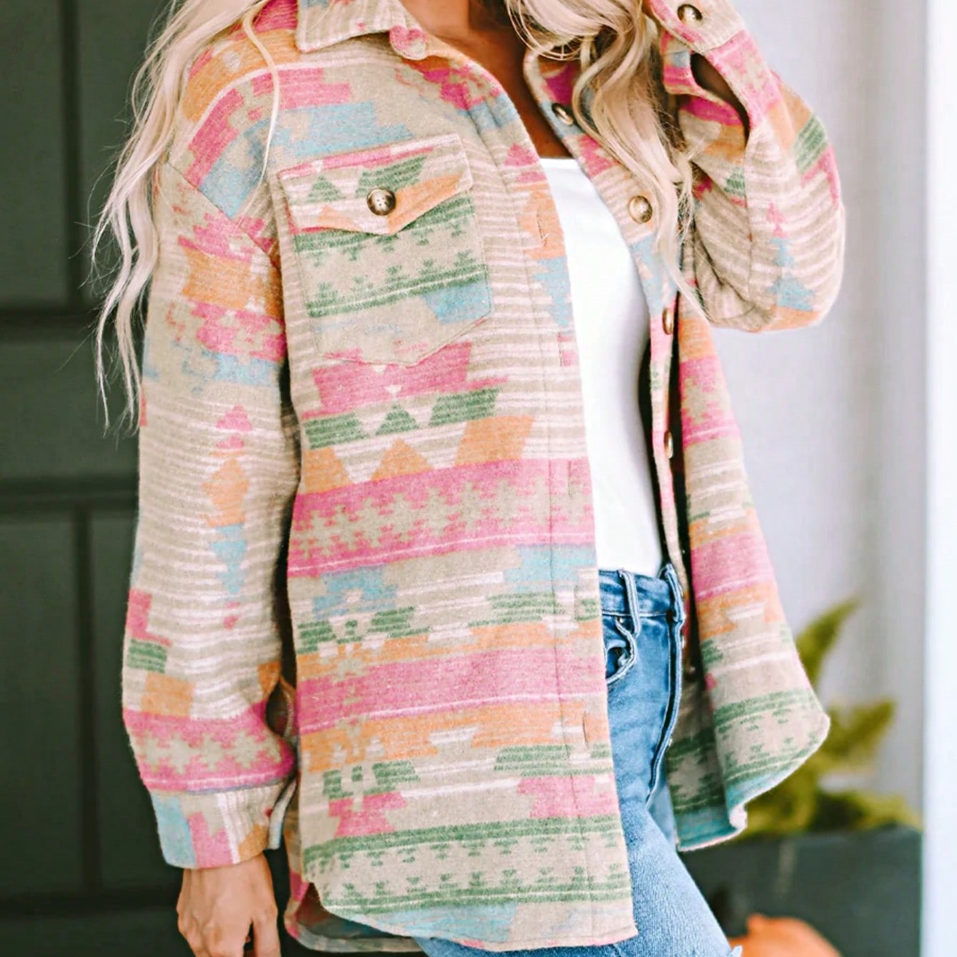 Women Cute Boho Vintage Knitted Fabric Lapel Regular Sleeve Flared Hem Shirt With Ruffle Details For Casual Wear
